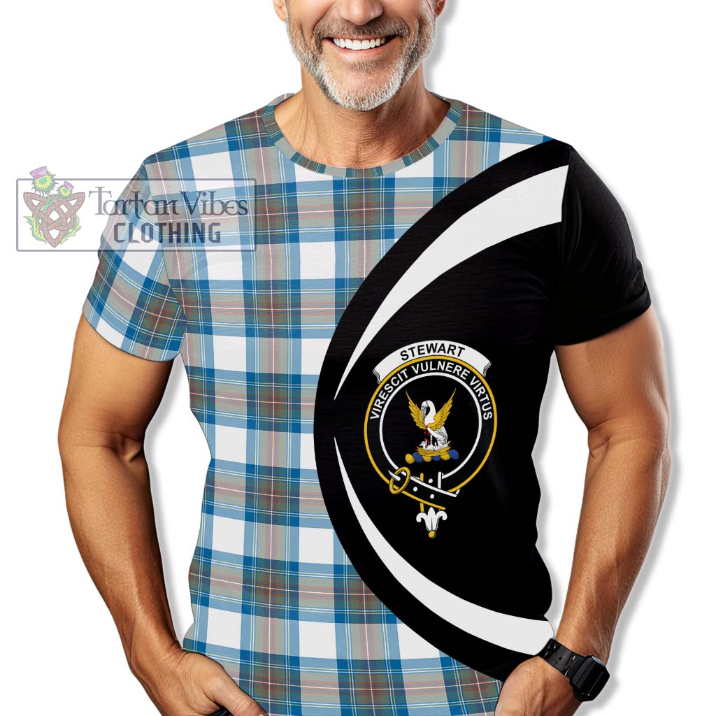 Tartan Vibes Clothing Stewart Muted Blue Tartan T-Shirt with Family Crest Circle Style