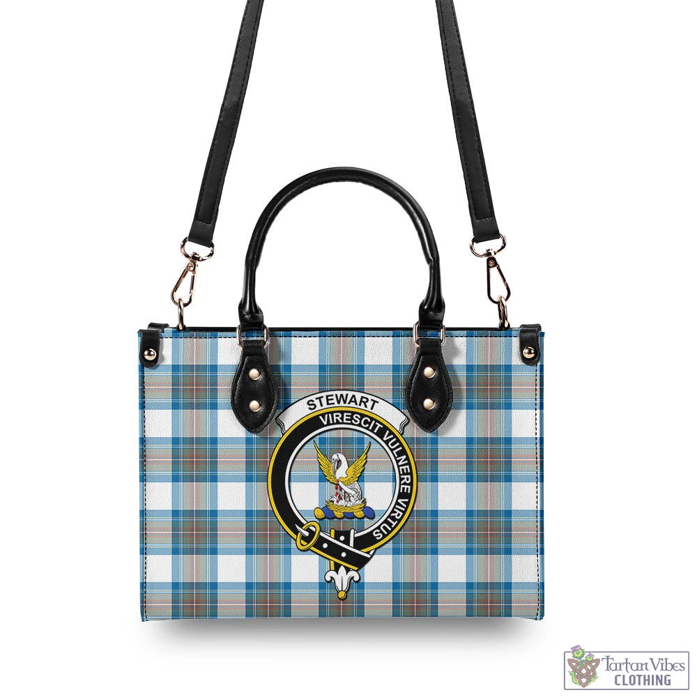 Tartan Vibes Clothing Stewart Muted Blue Tartan Luxury Leather Handbags with Family Crest