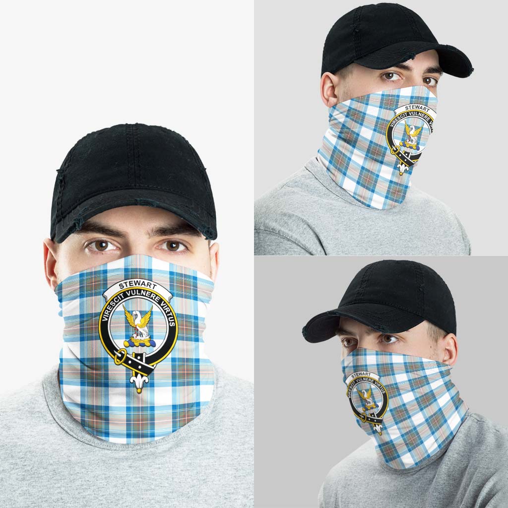 Stewart Muted Blue Tartan Neck Gaiters, Tartan Bandanas, Tartan Head Band with Family Crest