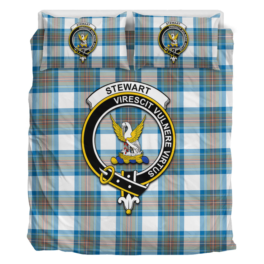 Stewart Muted Blue Tartan Bedding Set with Family Crest - Tartan Vibes Clothing