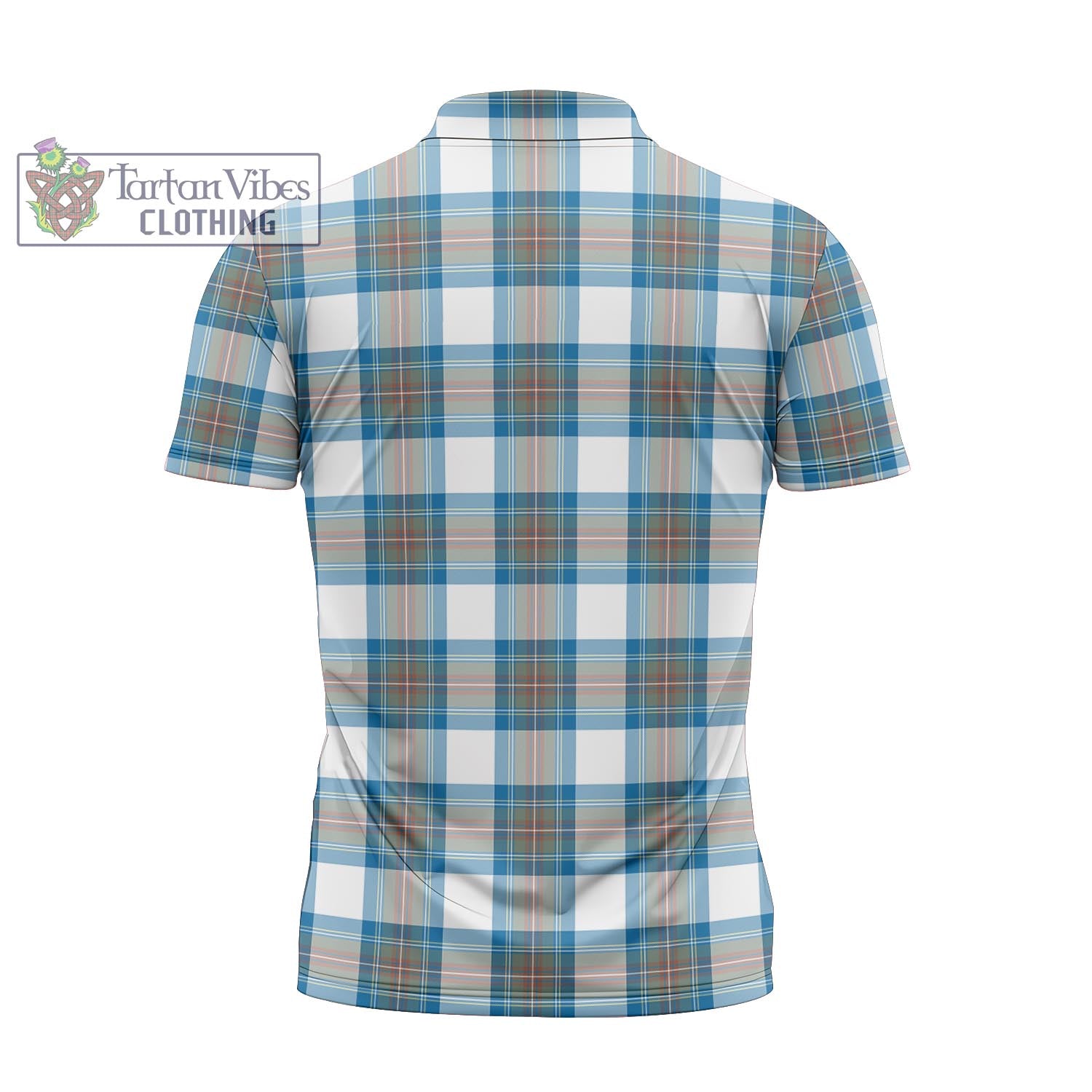 Tartan Vibes Clothing Stewart Muted Blue Tartan Zipper Polo Shirt