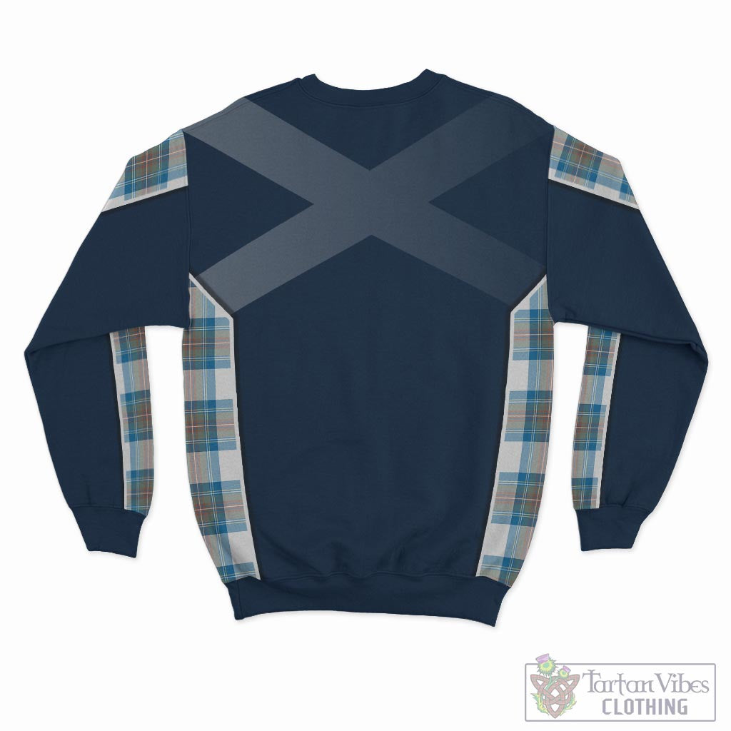 Tartan Vibes Clothing Stewart Muted Blue Tartan Sweatshirt with Family Crest and Scottish Thistle Vibes Sport Style