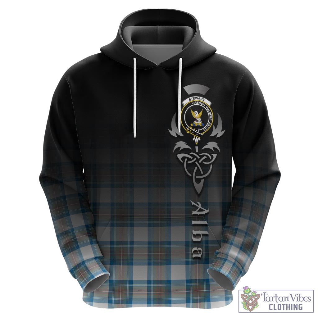 Tartan Vibes Clothing Stewart Muted Blue Tartan Hoodie Featuring Alba Gu Brath Family Crest Celtic Inspired