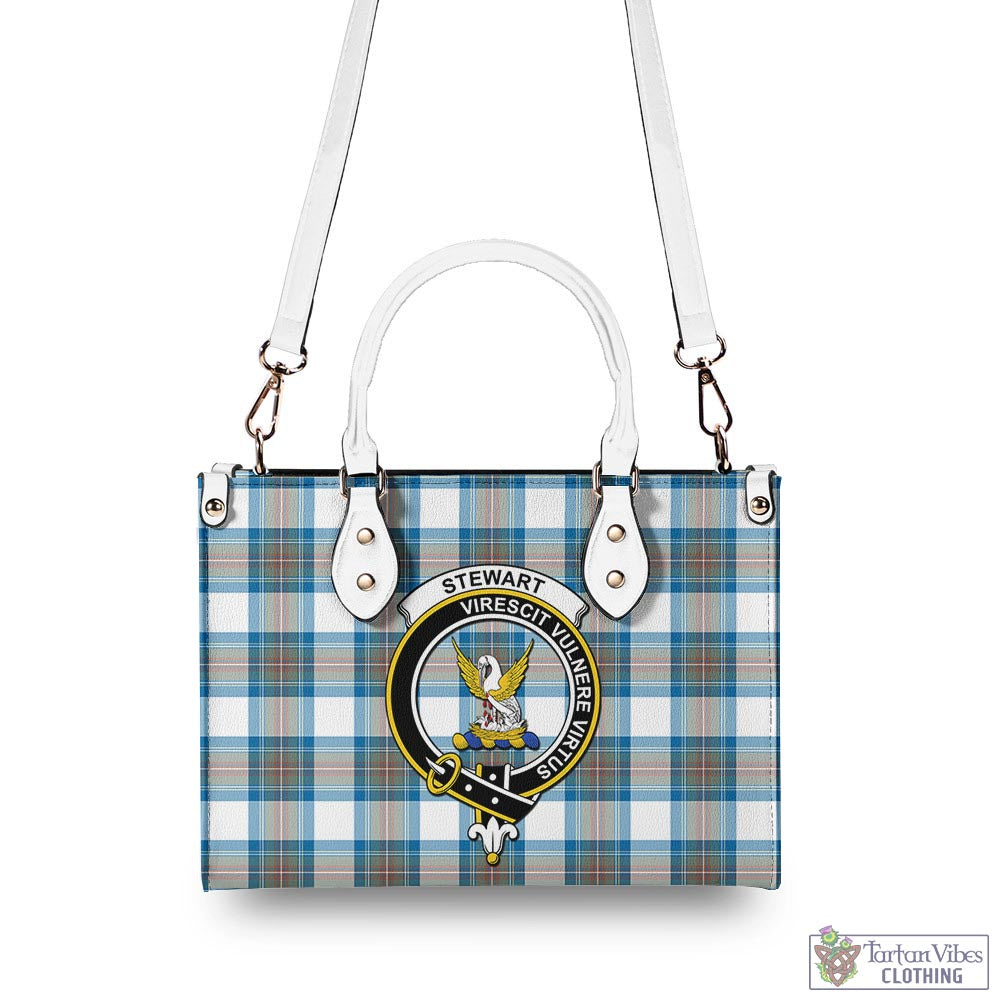 Tartan Vibes Clothing Stewart Muted Blue Tartan Luxury Leather Handbags with Family Crest