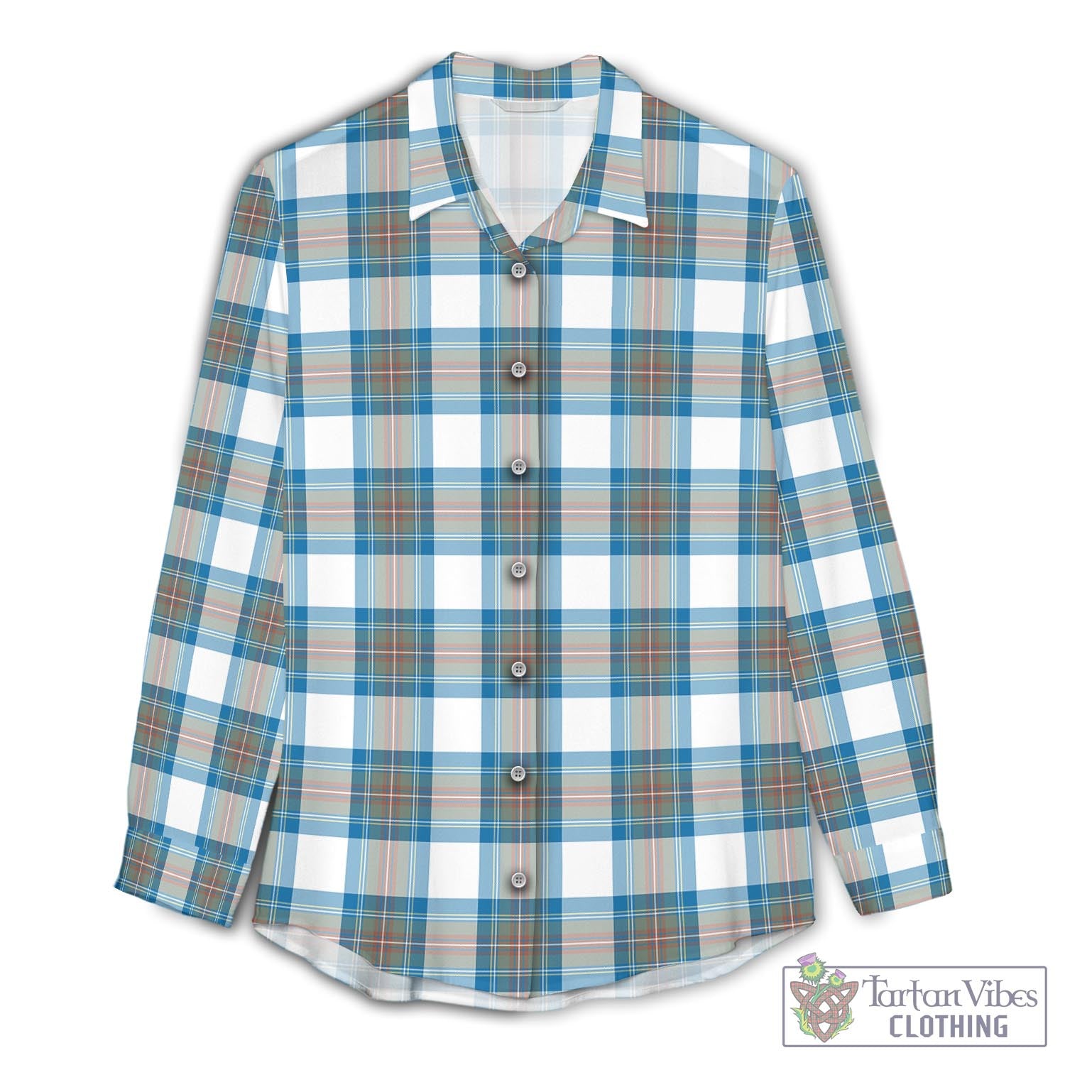 Stewart Muted Blue Tartan Womens Casual Shirt