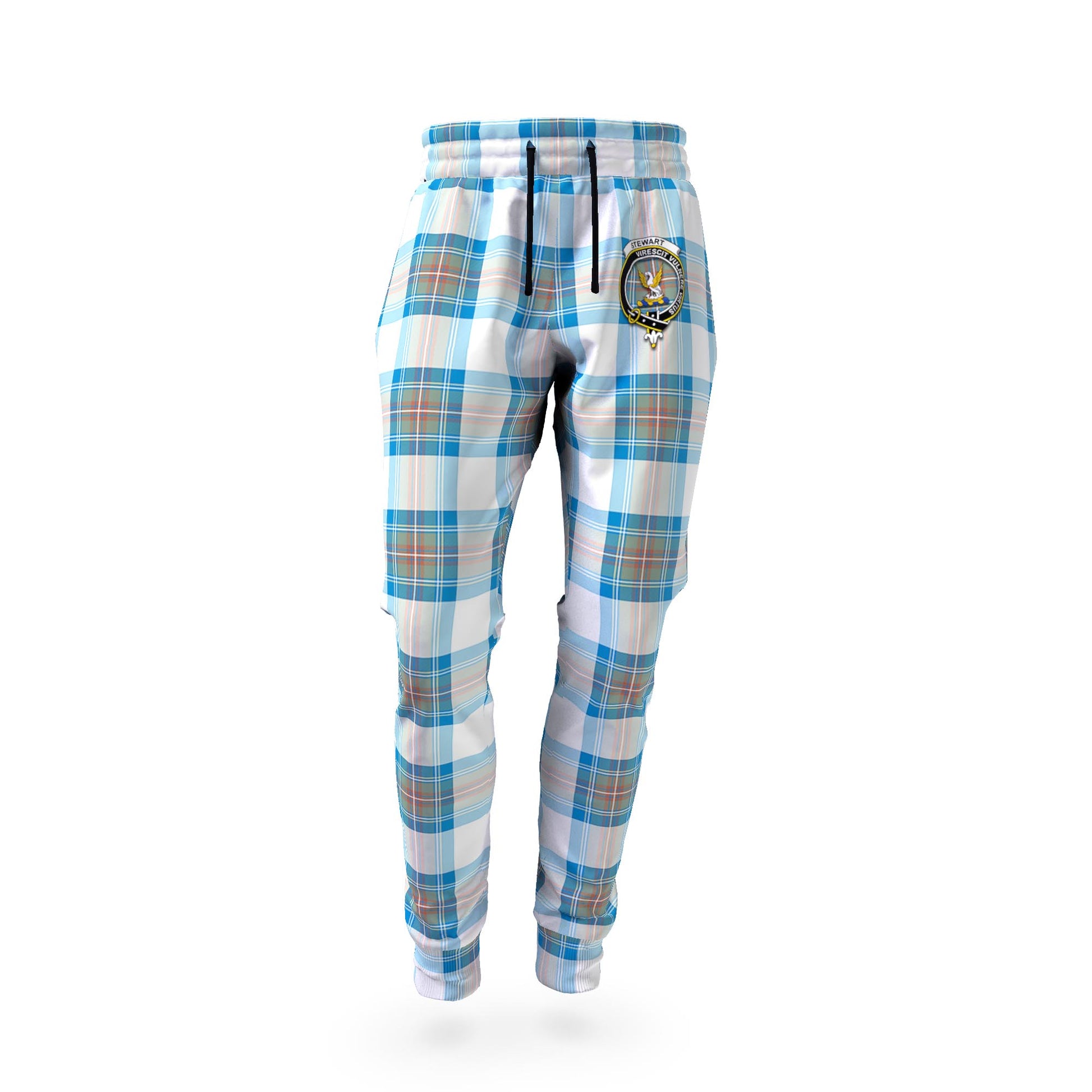 Stewart Muted Blue Tartan Joggers Pants with Family Crest - Tartan Vibes Clothing