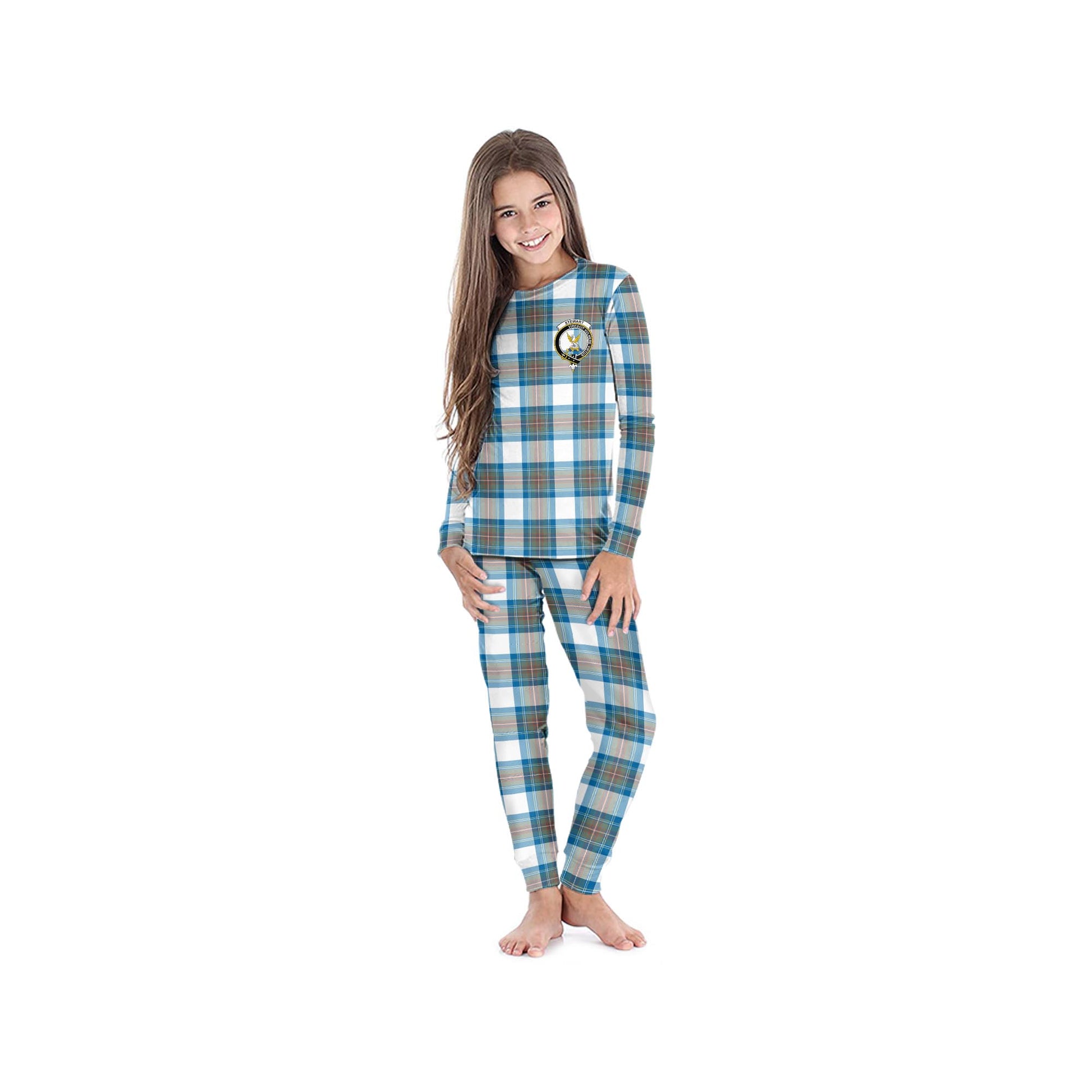 Stewart Muted Blue Tartan Pajamas Family Set with Family Crest - Tartanvibesclothing