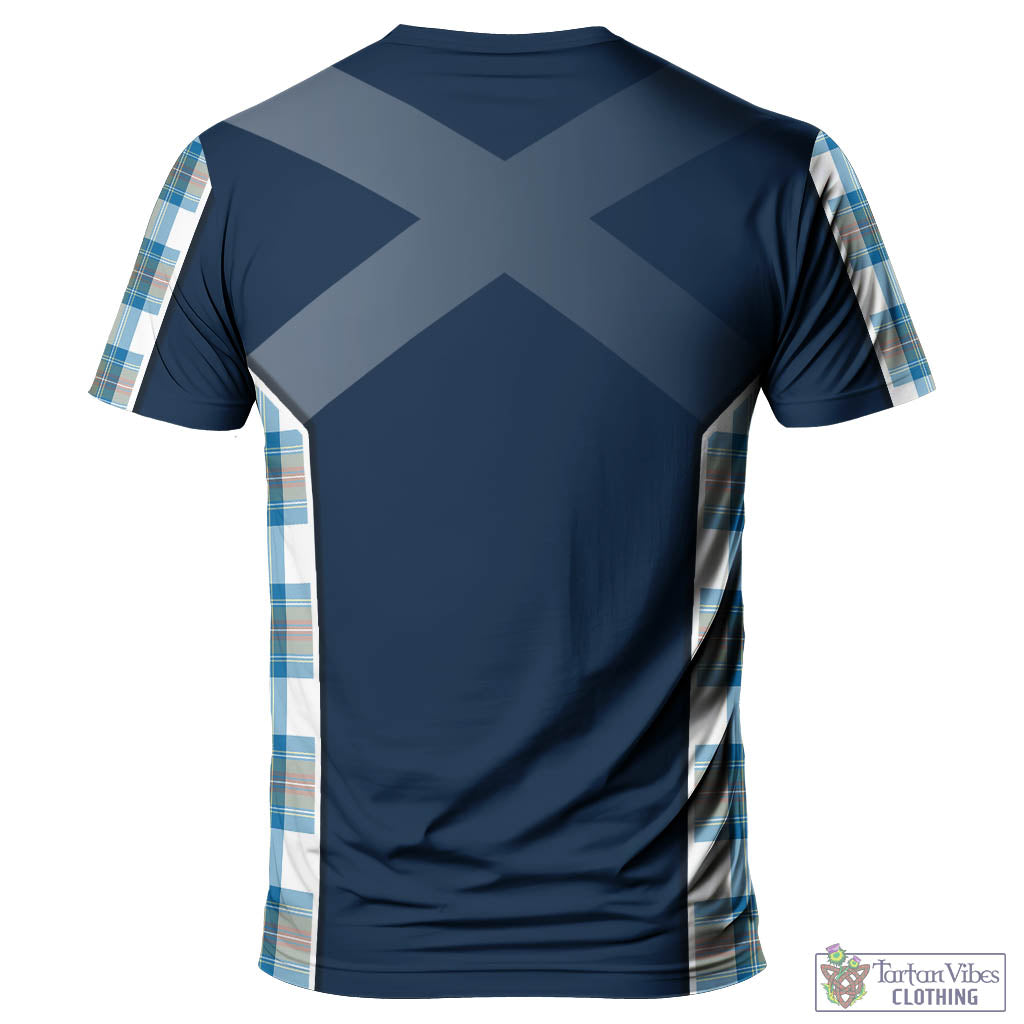 Tartan Vibes Clothing Stewart Muted Blue Tartan T-Shirt with Family Crest and Lion Rampant Vibes Sport Style