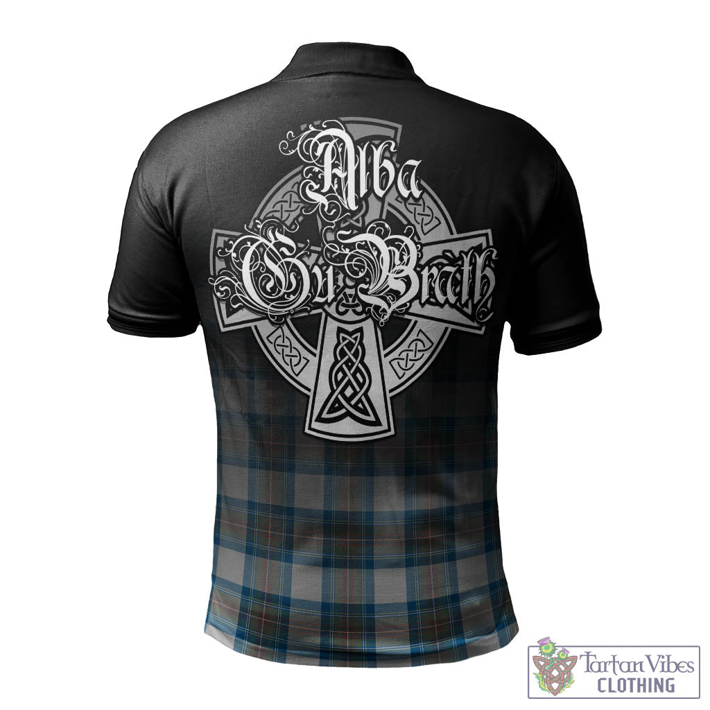 Tartan Vibes Clothing Stewart Muted Blue Tartan Polo Shirt Featuring Alba Gu Brath Family Crest Celtic Inspired