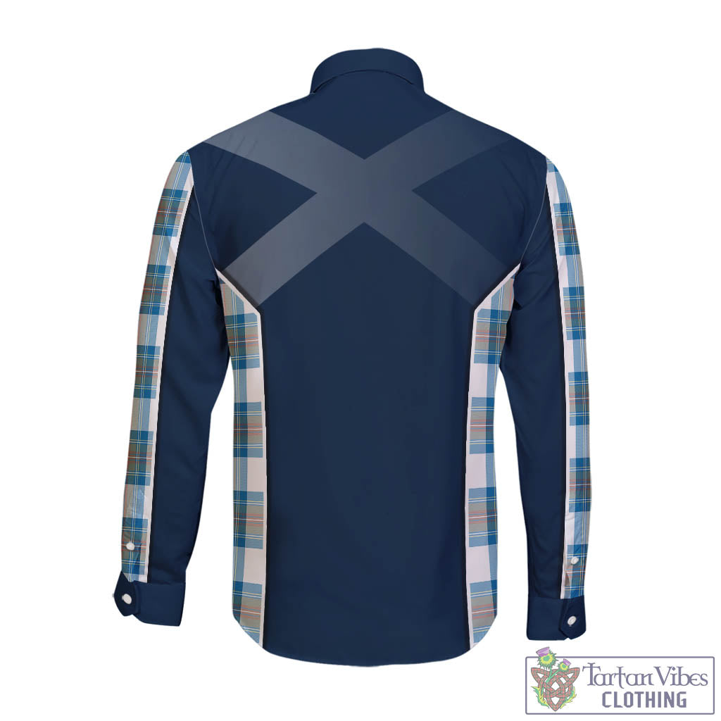 Tartan Vibes Clothing Stewart Muted Blue Tartan Long Sleeve Button Up Shirt with Family Crest and Scottish Thistle Vibes Sport Style