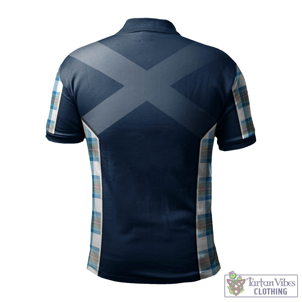 Tartan Vibes Clothing Stewart Muted Blue Tartan Men's Polo Shirt with Family Crest and Scottish Thistle Vibes Sport Style