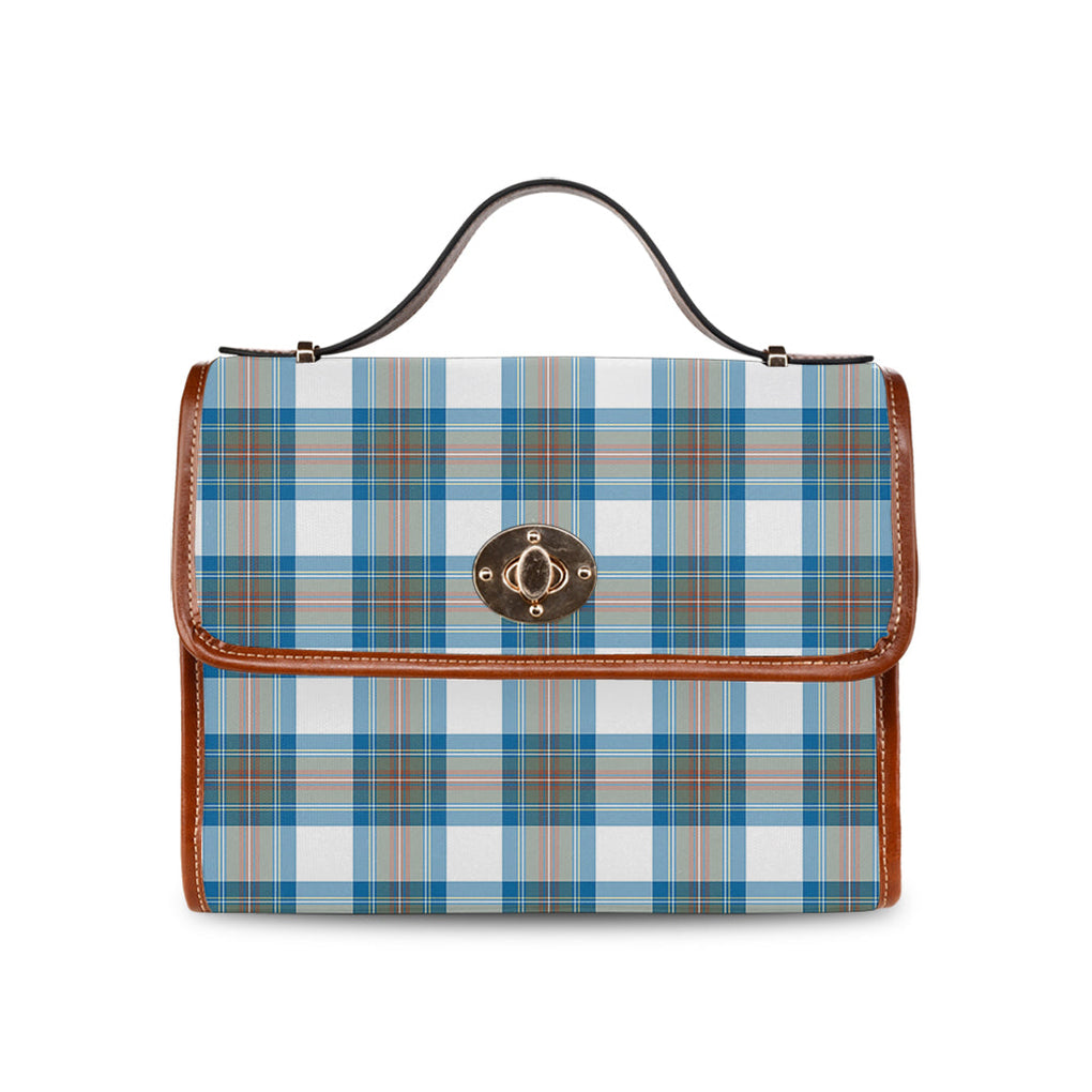 Stewart Muted Blue Tartan Leather Strap Waterproof Canvas Bag - Tartanvibesclothing