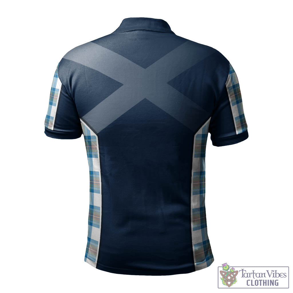 Tartan Vibes Clothing Stewart Muted Blue Tartan Men's Polo Shirt with Family Crest and Lion Rampant Vibes Sport Style