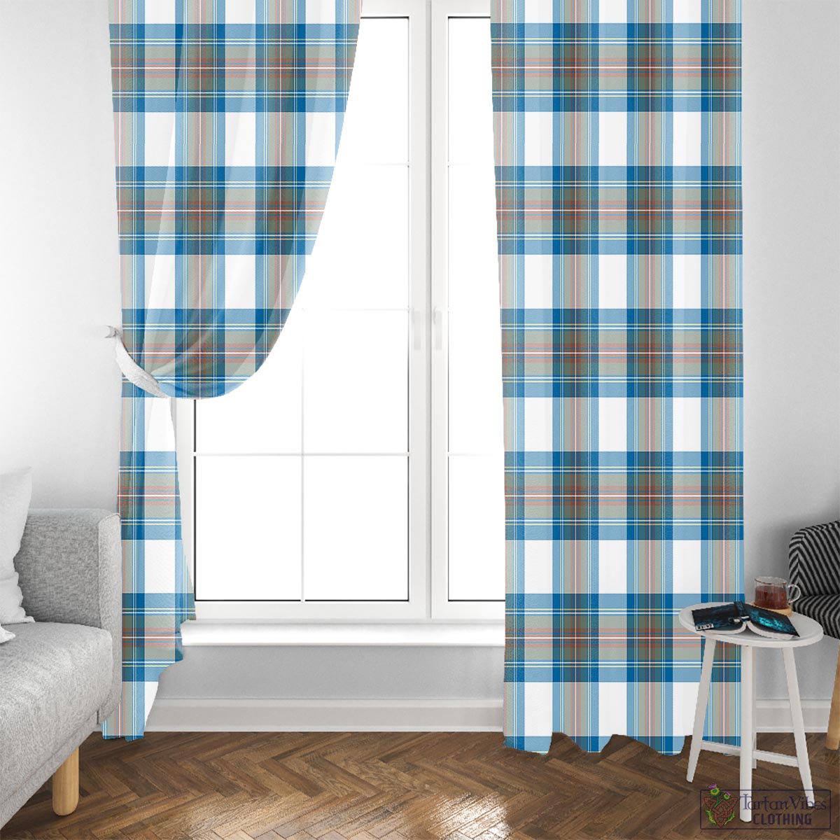 Stewart Muted Blue Tartan Window Curtain