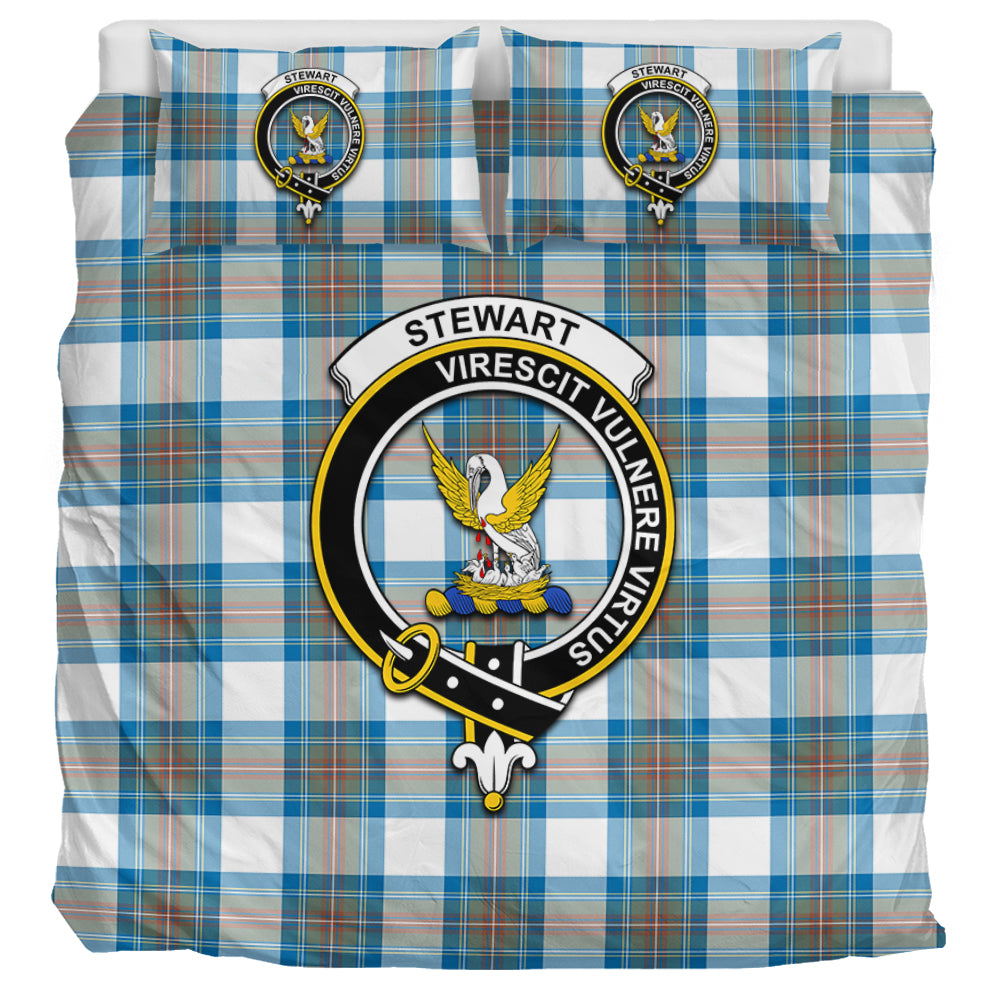 Stewart Muted Blue Tartan Bedding Set with Family Crest UK Bedding Set UK Super King 104*94 inch - Tartan Vibes Clothing