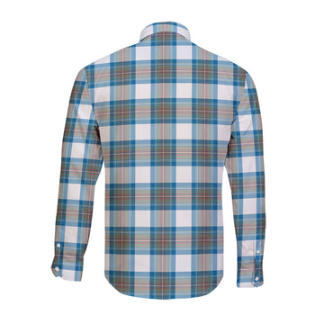 Stewart Muted Blue Tartan Long Sleeve Button Up Shirt with Family Crest