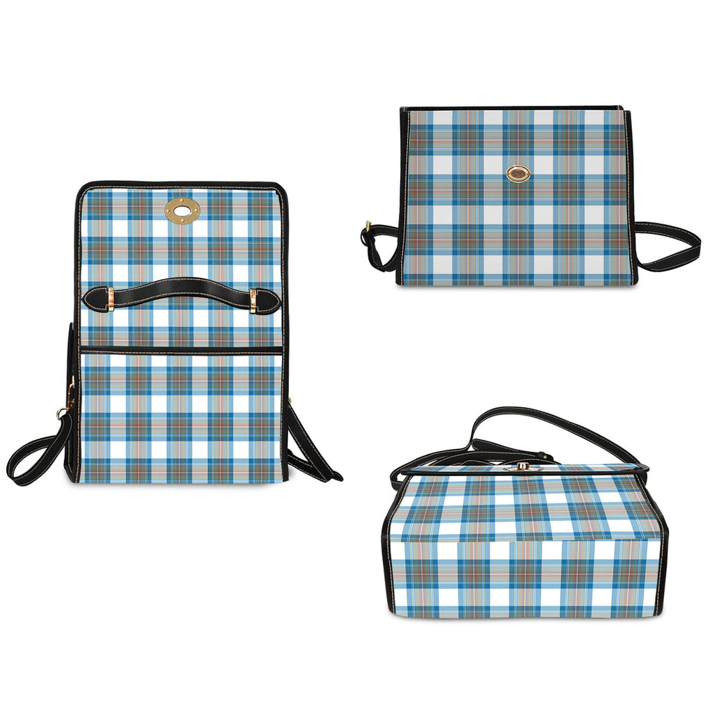 Stewart Muted Blue Tartan Leather Strap Waterproof Canvas Bag - Tartanvibesclothing