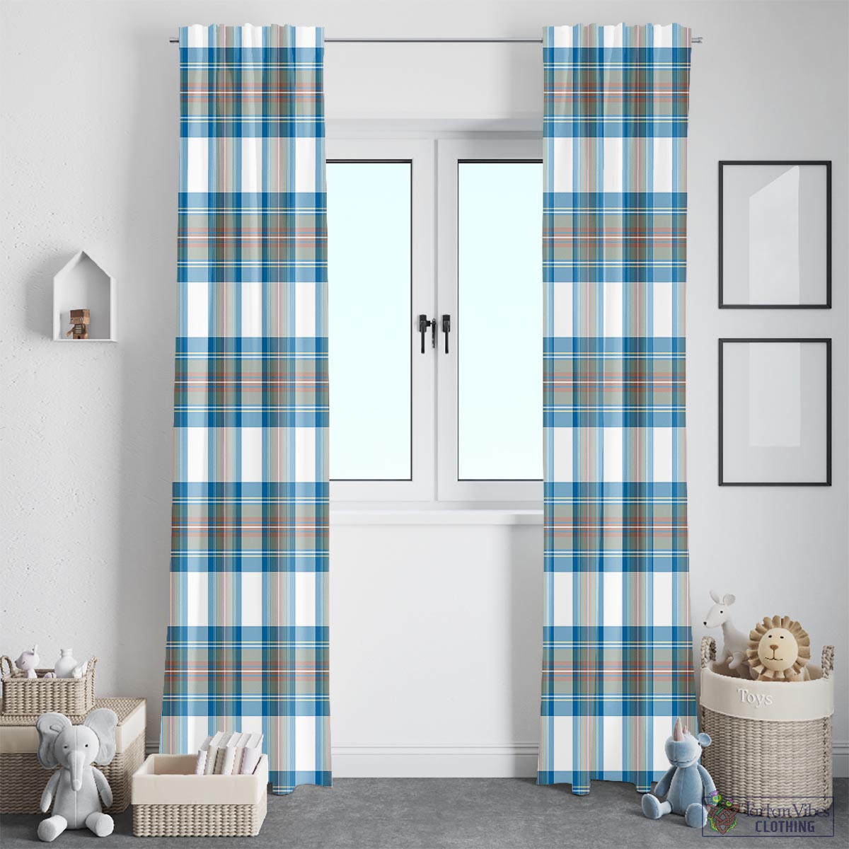 Stewart Muted Blue Tartan Window Curtain