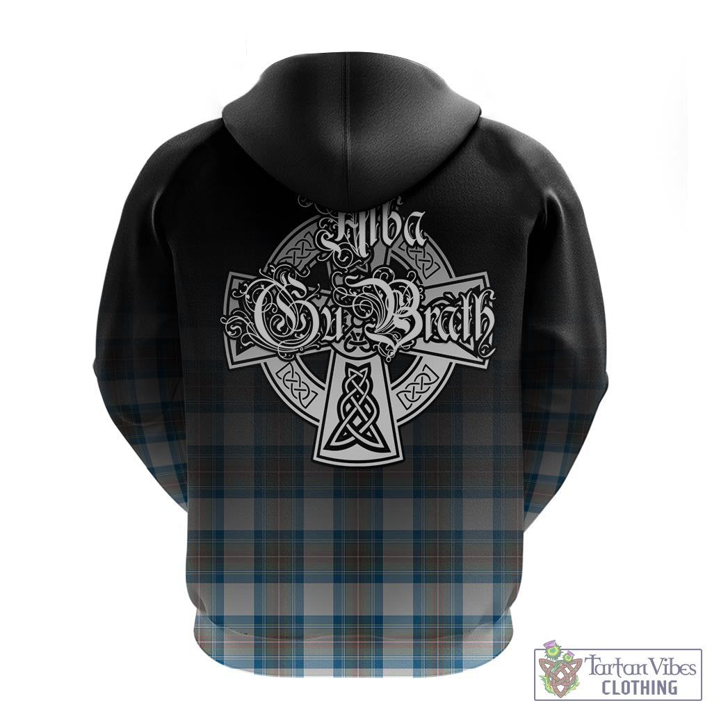 Tartan Vibes Clothing Stewart Muted Blue Tartan Hoodie Featuring Alba Gu Brath Family Crest Celtic Inspired