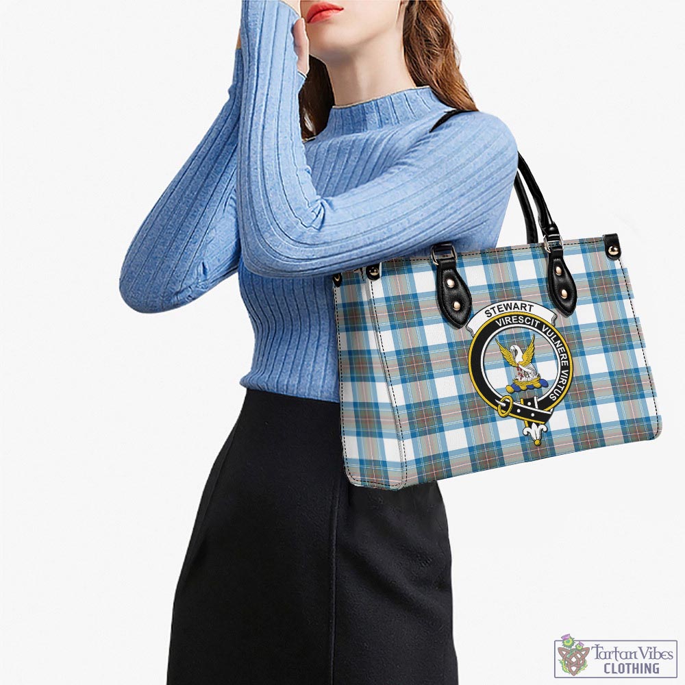 Tartan Vibes Clothing Stewart Muted Blue Tartan Luxury Leather Handbags with Family Crest