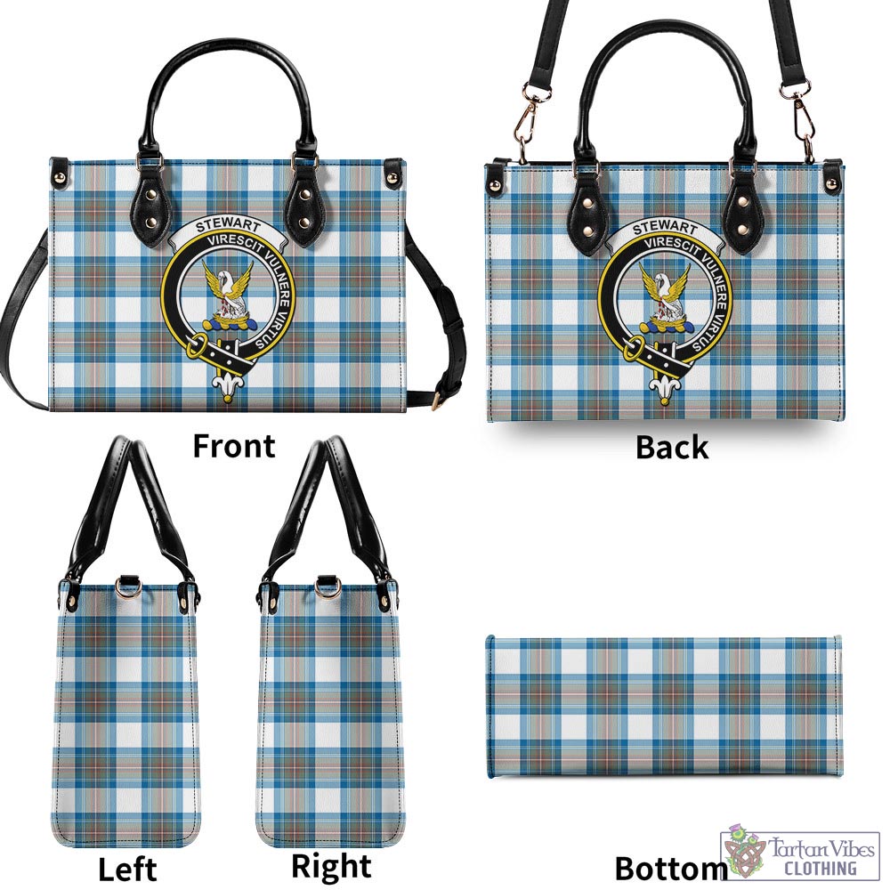 Tartan Vibes Clothing Stewart Muted Blue Tartan Luxury Leather Handbags with Family Crest