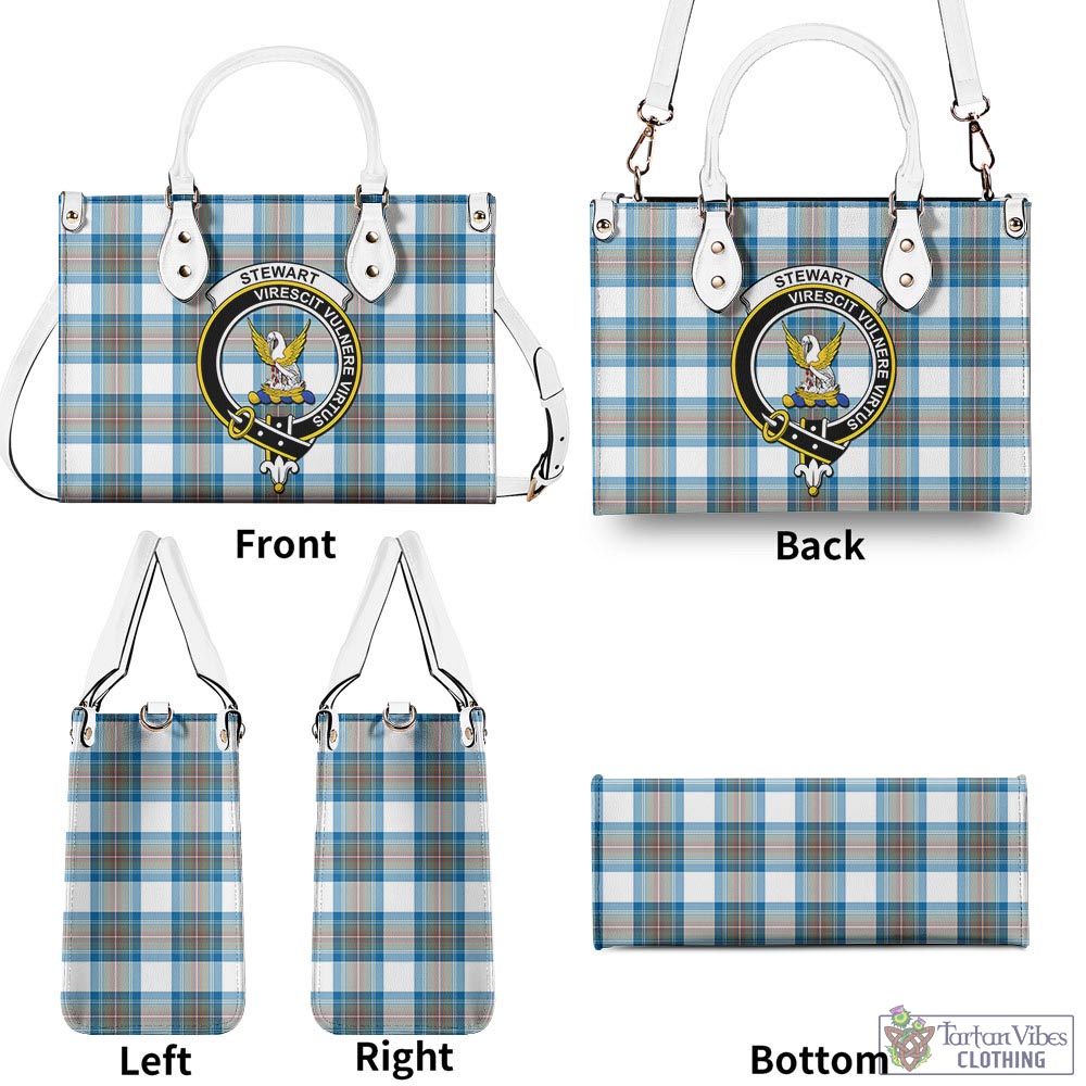 Tartan Vibes Clothing Stewart Muted Blue Tartan Luxury Leather Handbags with Family Crest