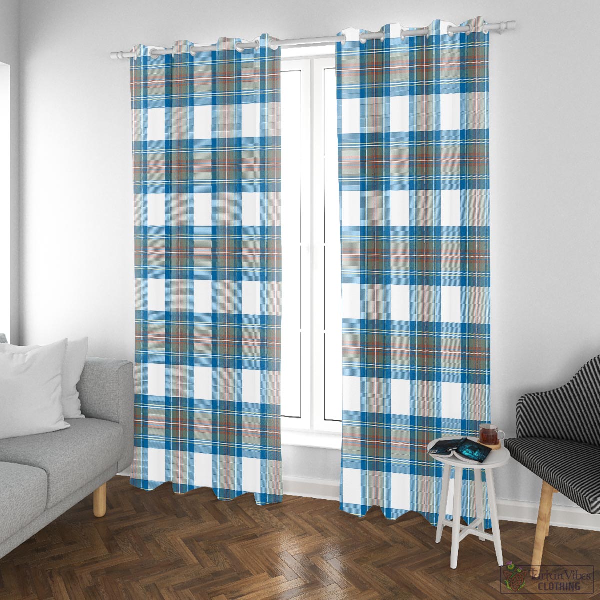 Stewart Muted Blue Tartan Window Curtain