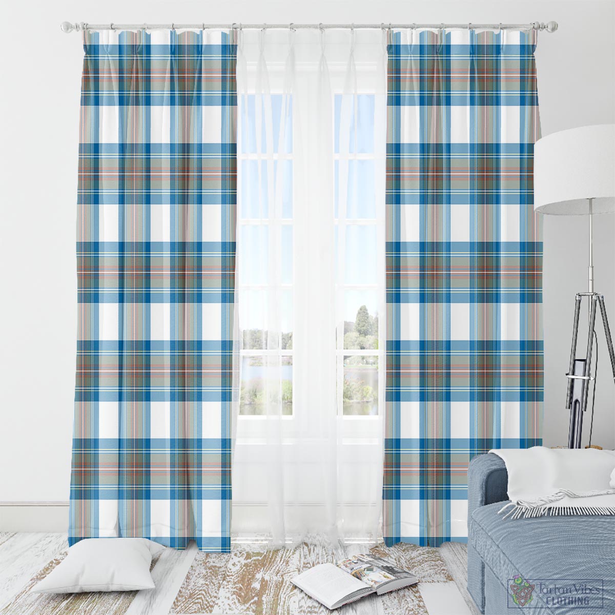 Stewart Muted Blue Tartan Window Curtain