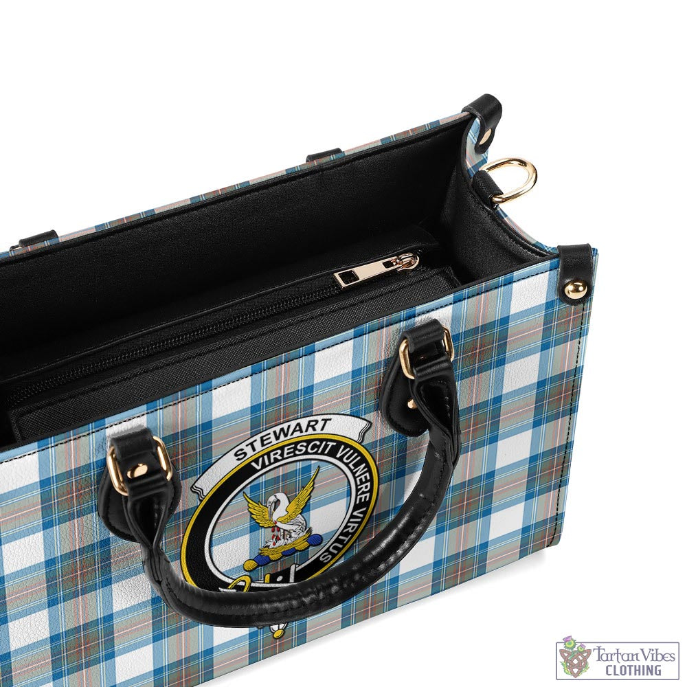 Tartan Vibes Clothing Stewart Muted Blue Tartan Luxury Leather Handbags with Family Crest