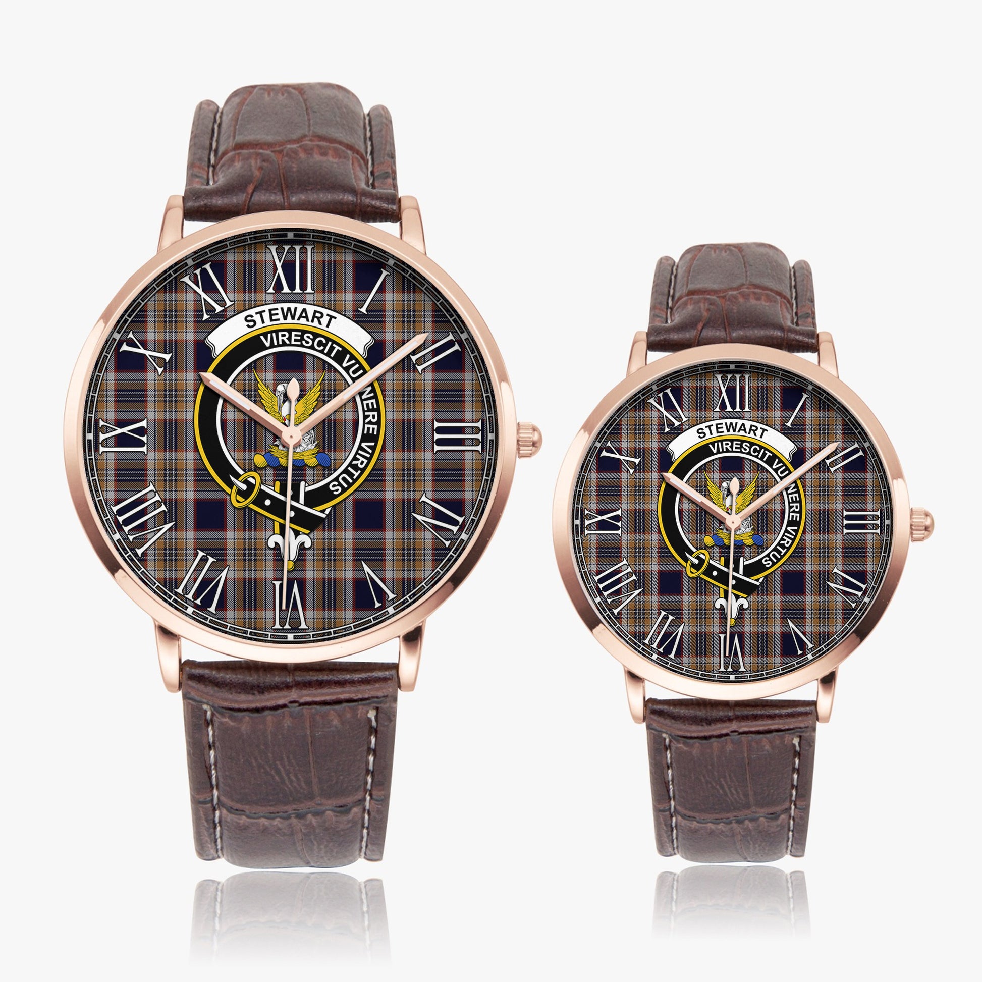 Stewart Navy Tartan Family Crest Leather Strap Quartz Watch - Tartanvibesclothing