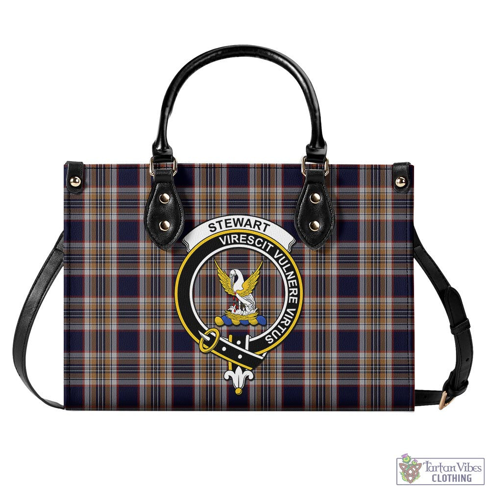 Tartan Vibes Clothing Stewart Navy Tartan Luxury Leather Handbags with Family Crest