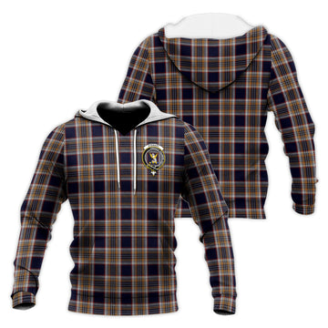 Stewart Navy Tartan Knitted Hoodie with Family Crest