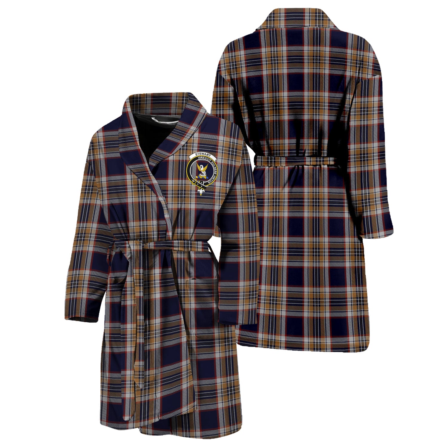 Stewart Navy Tartan Bathrobe with Family Crest Unisex S - Tartan Vibes Clothing