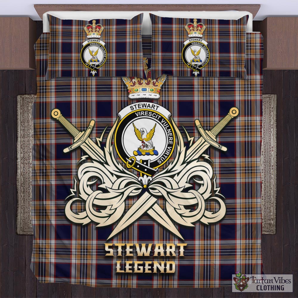 Tartan Vibes Clothing Stewart Navy Tartan Bedding Set with Clan Crest and the Golden Sword of Courageous Legacy