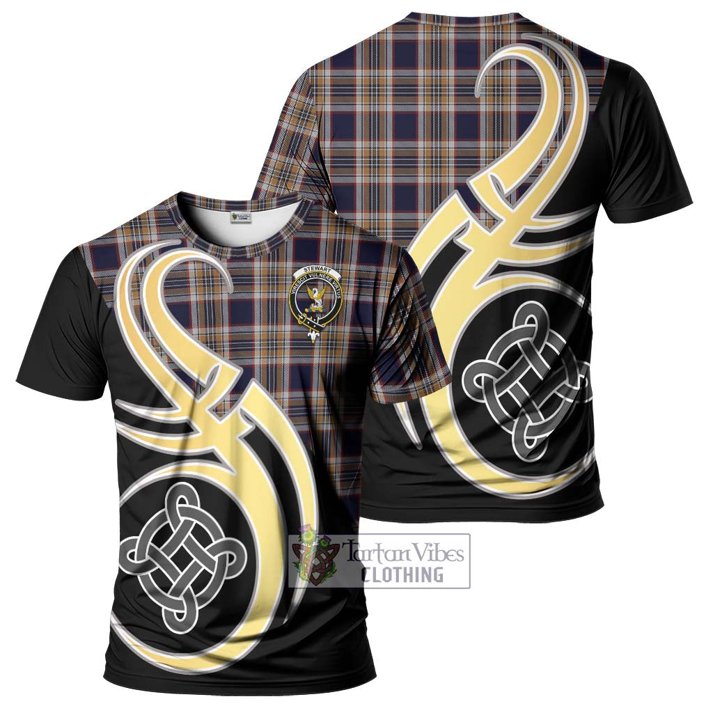 Tartan Vibes Clothing Stewart Navy Tartan T-Shirt with Family Crest and Celtic Symbol Style