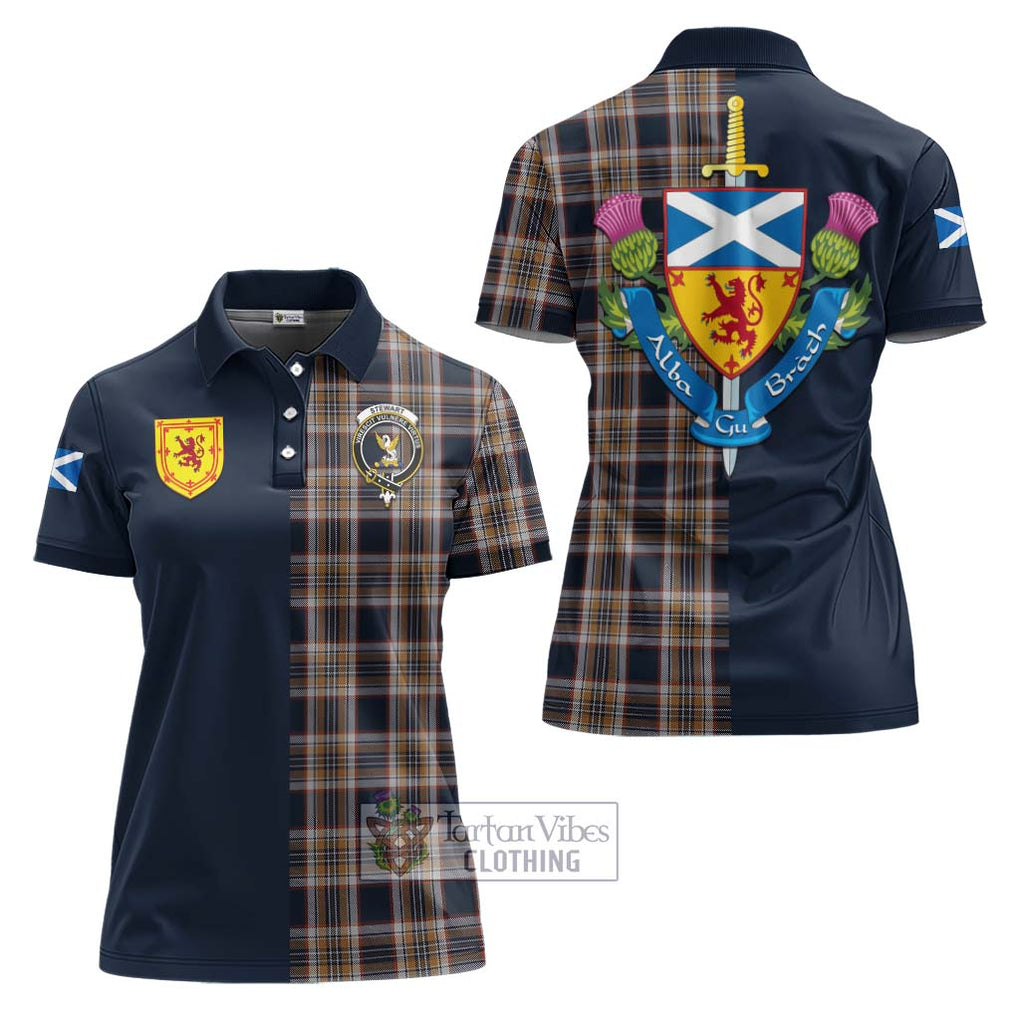 Tartan Vibes Clothing Stewart Navy Tartan Women's Polo Shirt with Scottish Lion Royal Arm Half Style