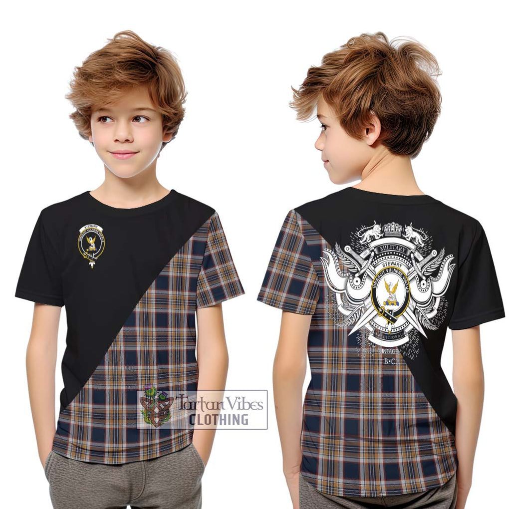 Stewart Navy Tartan Kid T-Shirt with Family Crest and Military Logo Style Youth XL Size14 - Tartanvibesclothing Shop