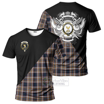 Stewart Navy Tartan T-Shirt with Family Crest and Military Logo Style