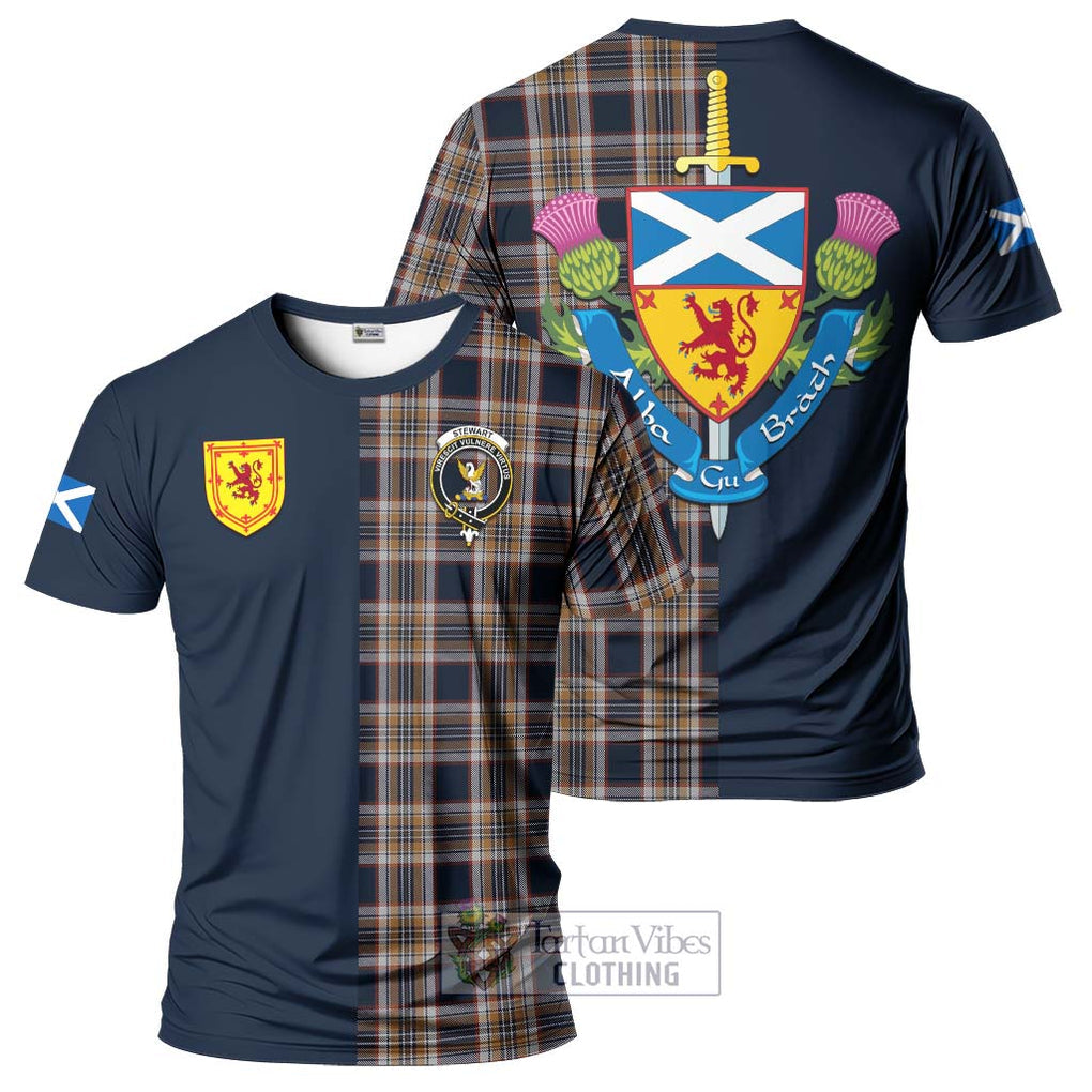 Tartan Vibes Clothing Stewart Navy Tartan T-Shirt Alba with Scottish Lion Royal Arm Half Style