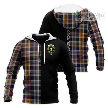 Stewart Navy Tartan Knitted Hoodie with Family Crest and Half Of Me Style