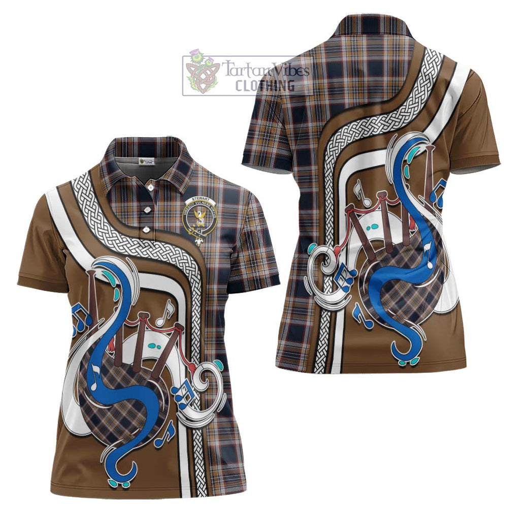 Stewart Navy Tartan Women's Polo Shirt with Epic Bagpipe Style Women - Tartanvibesclothing Shop