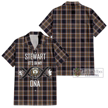 Stewart Navy Tartan Short Sleeve Button Shirt with Family Crest DNA In Me Style