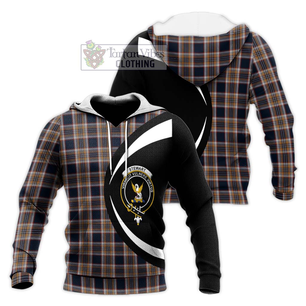 Stewart Navy Tartan Knitted Hoodie with Family Crest Circle Style Unisex Knitted Pullover Hoodie - Tartan Vibes Clothing