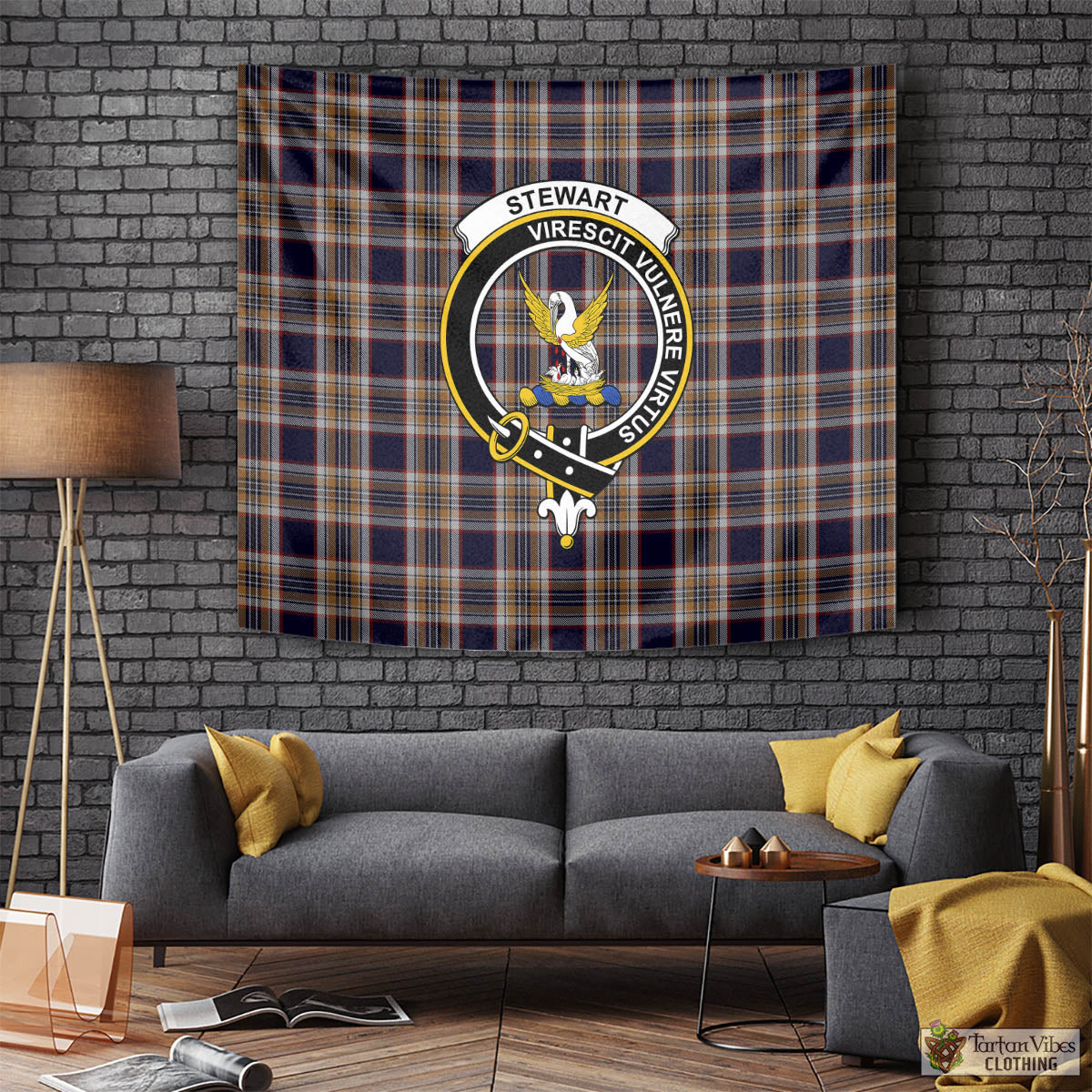 Tartan Vibes Clothing Stewart Navy Tartan Tapestry Wall Hanging and Home Decor for Room with Family Crest