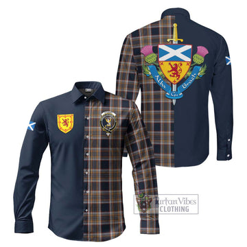 Stewart Navy Tartan Long Sleeve Button Shirt Alba with Scottish Lion Royal Arm Half Style