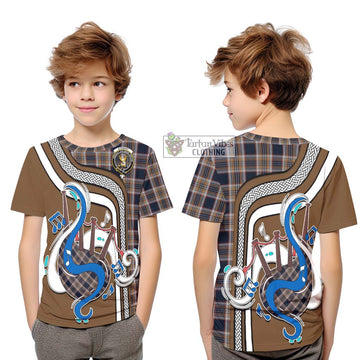 Stewart Navy Tartan Kid T-Shirt with Epic Bagpipe Style