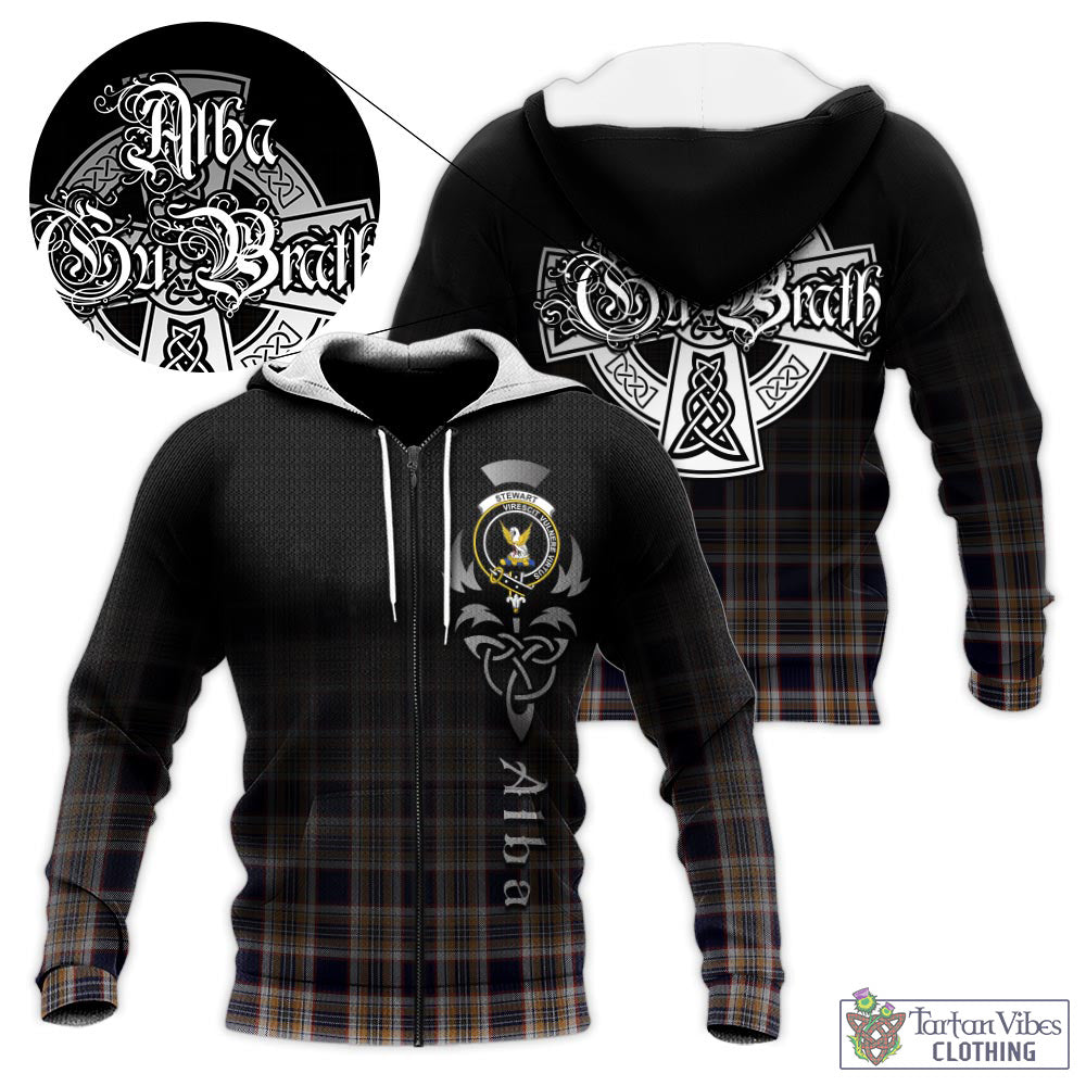 Tartan Vibes Clothing Stewart Navy Tartan Knitted Hoodie Featuring Alba Gu Brath Family Crest Celtic Inspired