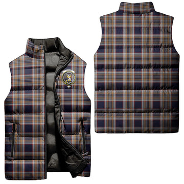 Stewart Navy Tartan Sleeveless Puffer Jacket with Family Crest