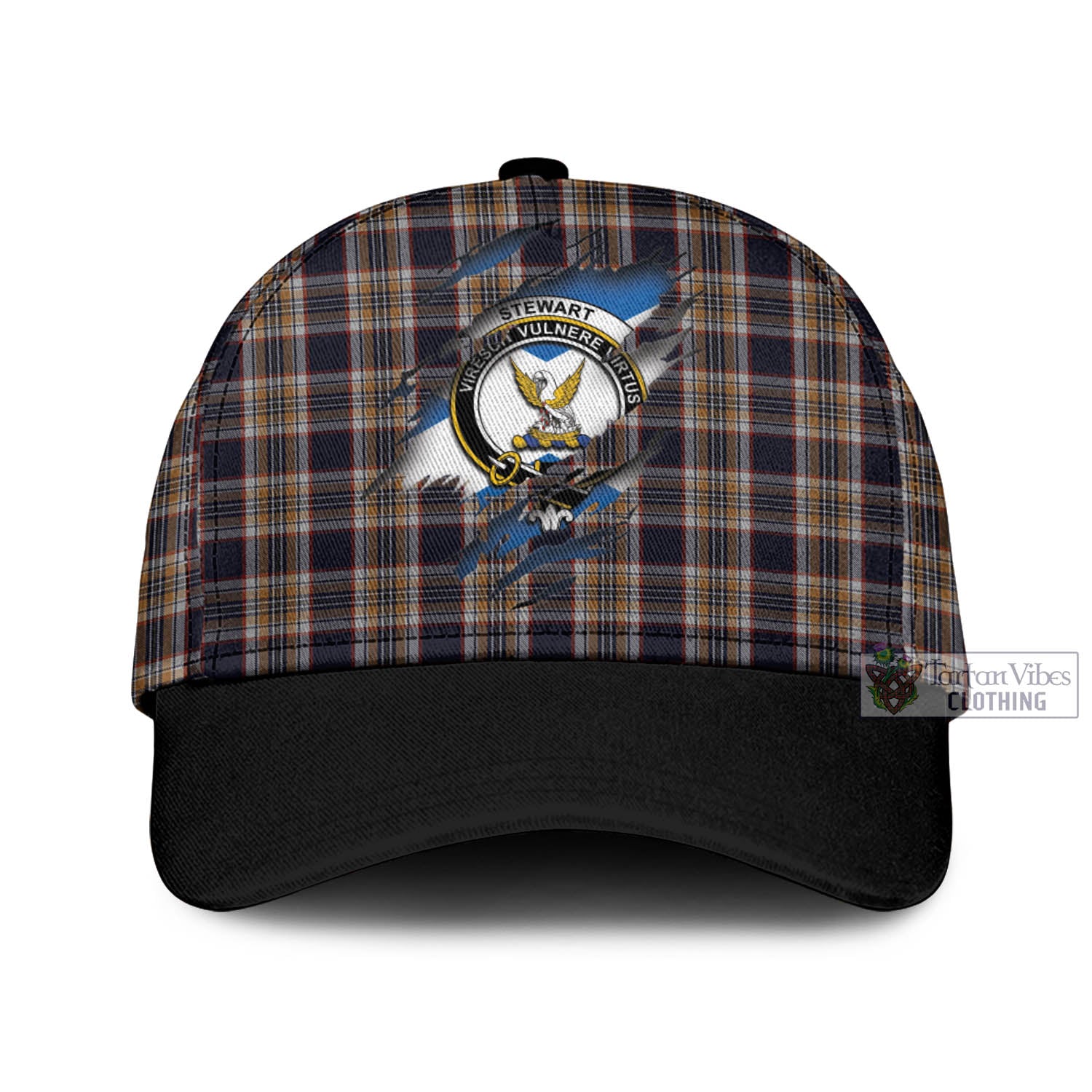 Tartan Vibes Clothing Stewart Navy Tartan Classic Cap with Family Crest In Me Style