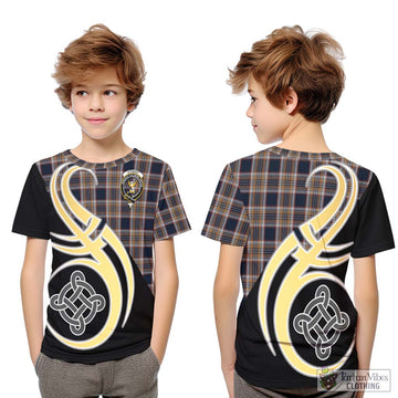 Stewart Navy Tartan Kid T-Shirt with Family Crest and Celtic Symbol Style